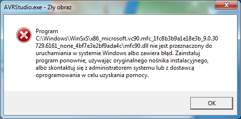 Program ... mfc90.dll nie jest przeznaczony do uruchamiania w systemie Windows albo zawiera błąd